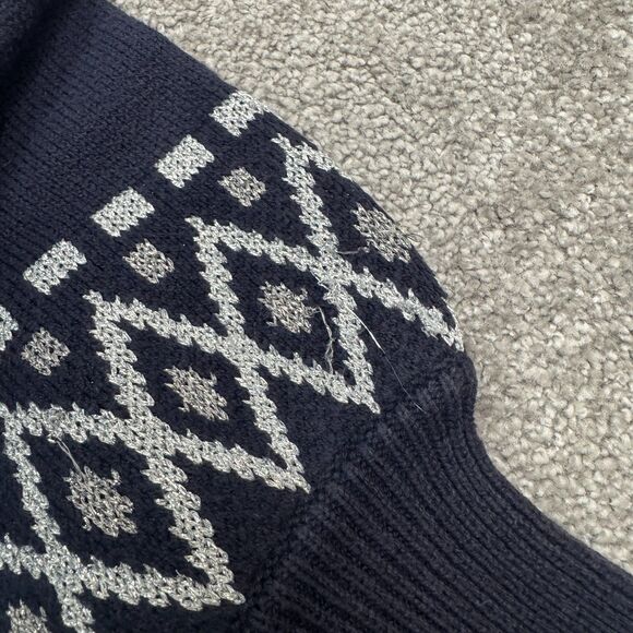 Ann Taylor Fair Isle Metallic Pullover Sweater Womens XL Navy Silver Mock Neck - Picture 4 of 13